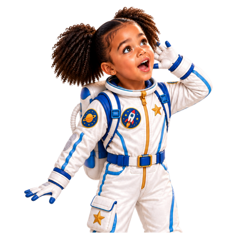 Alicia as a Space Explorer in her astronaut suit