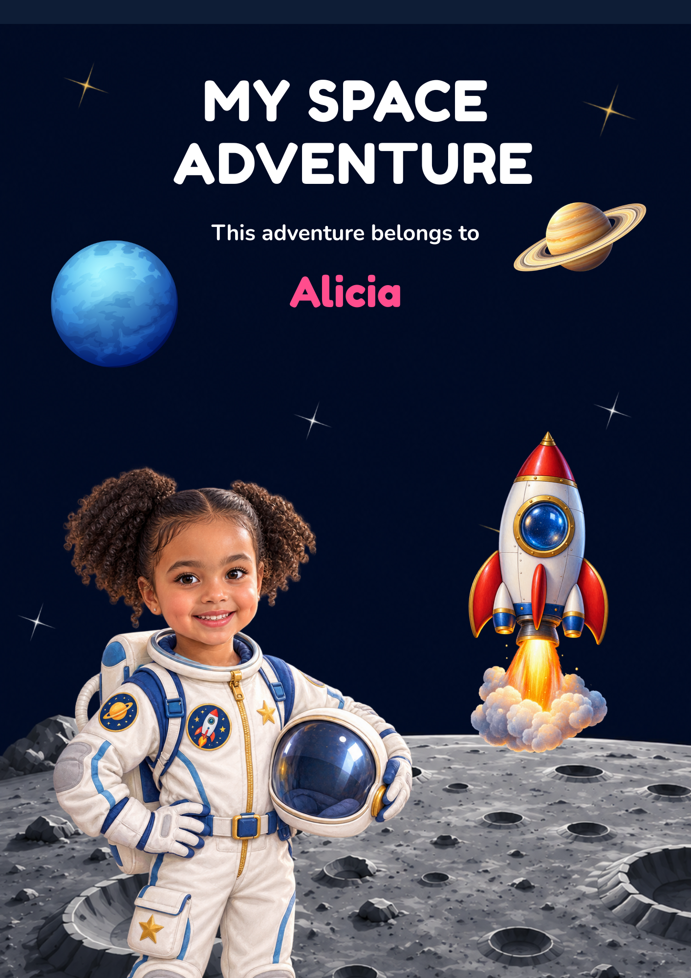 My Space Adventure personalised book cover featuring Alicia